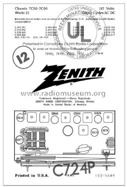 C724P 'The Super Caroline' Ch= 7C02; Zenith Radio Corp.; (ID = 2795949) Radio