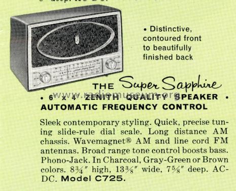 C725F 'The Super Sapphire' Ch= 7C06; Zenith Radio Corp.; (ID = 2032923) Radio