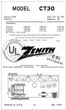 C730 AM-FM The Super Serenade Ch= 7C05; Zenith Radio Corp.; (ID = 2834291) Radio