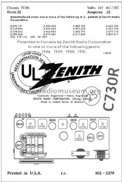 C730R 'The Super Serenade' Ch= 7C05; Zenith Radio Corp.; (ID = 2834293) Radio