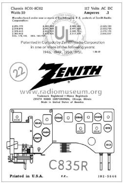 C835R 'The Super Symphonaire' Ch= 8C01; Zenith Radio Corp.; (ID = 2808142) Radio