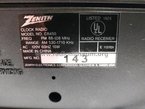 CR450 Clock Radio ; Zenith Radio Corp.; (ID = 2856618) Radio