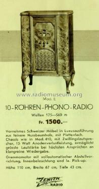 Model E Ch= 2030; Zenith Radio Corp.; (ID = 324626) Radio