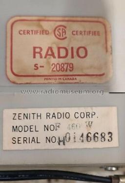 F460W; Zenith Radio Corp.; (ID = 2856503) Radio