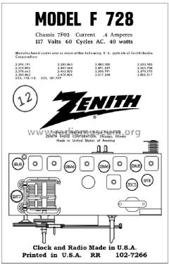 F728L Ch= 7F03; Zenith Radio Corp.; (ID = 2942380) Radio