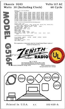 G516F Ch= 5G03; Zenith Radio Corp.; (ID = 2863313) Radio