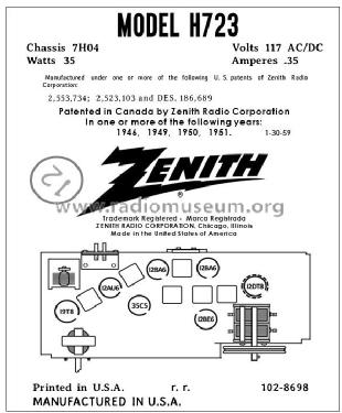 H-723G Ch= 7H04; Zenith Radio Corp.; (ID = 2802153) Radio