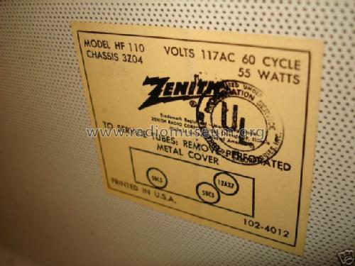 HF110J 3Z04 Chassis; Zenith Radio Corp.; (ID = 416405) R-Player