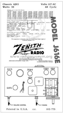 J616E Ch= 6J03; Zenith Radio Corp.; (ID = 2829872) Radio