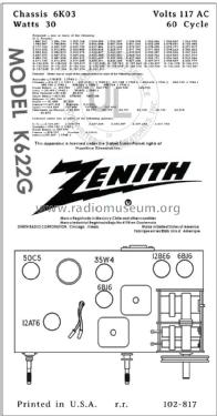 K622G Ch= 6K03; Zenith Radio Corp.; (ID = 2846260) Radio