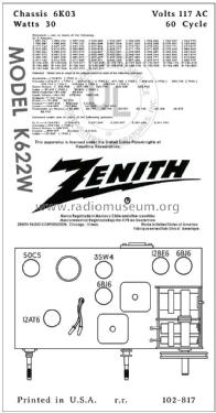 K622W Ch= 6K03; Zenith Radio Corp.; (ID = 2846264) Radio