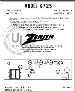 K725L Ch= 7K06; Zenith Radio Corp.; (ID = 2911451) Radio