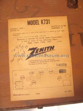 K731M Ch= 7M07; Zenith Radio Corp.; (ID = 1677910) Radio