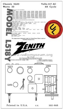 L518Y Ch= 5L03; Zenith Radio Corp.; (ID = 2806290) Radio