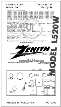 L520W Ch= 5L07; Zenith Radio Corp.; (ID = 2806405) Radio