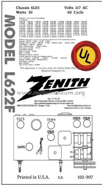 L622F Ch= 6L03; Zenith Radio Corp.; (ID = 2879765) Radio