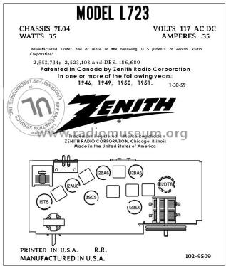 L723C Ch= 7L04; Zenith Radio Corp.; (ID = 3000999) Radio