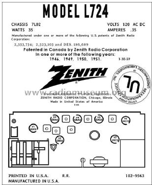 L724C Ch= 7L02; Zenith Radio Corp.; (ID = 2916598) Radio