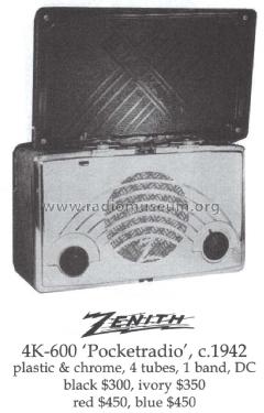 4K600 Pocketradio Ch=4B01; Zenith Radio Corp.; (ID = 1487435) Radio