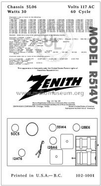 R514V Ch= 5L06; Zenith Radio Corp.; (ID = 2806411) Radio