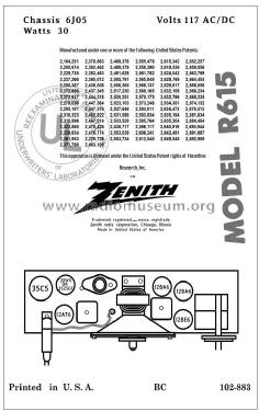 R-615 Ch= 6J05; Zenith Radio Corp.; (ID = 2834305) Radio