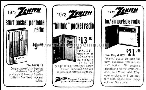 Royal 16 Billfold R16P1 ; Zenith Radio Corp.; (ID = 3116133) Radio