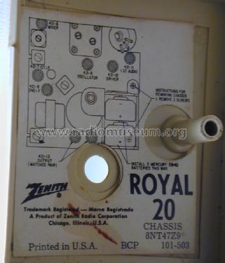 Royal 20-G Vest Pocket Radio Ch= 8NT-47-Z9; Zenith Radio Corp.; (ID = 895524) Radio