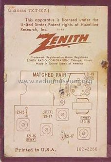 Royal 500 Ch= 7ZT40Z1; Zenith Radio Corp.; (ID = 215547) Radio