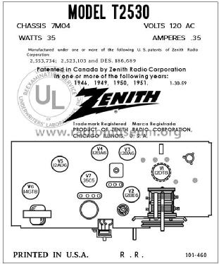 T2530 Ch= 7M04; Zenith Radio Corp.; (ID = 2928021) Radio