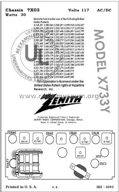 X733Y Ch= 7X03; Zenith Radio Corp.; (ID = 2878426) Radio