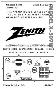 X-509W Ch=5R05; Zenith Radio Corp.; (ID = 2791187) Radio