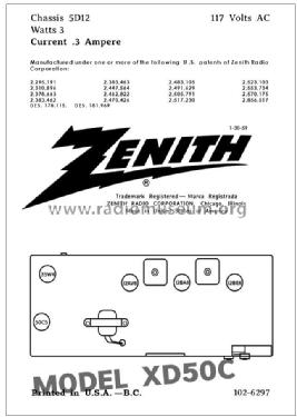 XD50C Ch= 5D12; Zenith Radio Corp.; (ID = 2799895) Radio