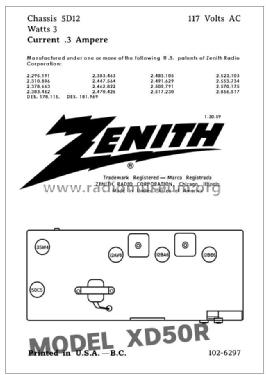 XD50R Ch= 5D12; Zenith Radio Corp.; (ID = 2799894) Radio