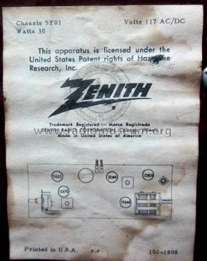 Y513R Ch=5Y01; Zenith Radio Corp.; (ID = 1590558) Radio