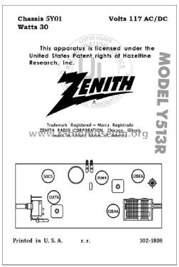 Y513R Ch=5Y01; Zenith Radio Corp.; (ID = 2813887) Radio