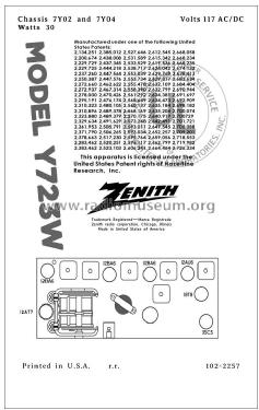 Y723W Ch=7Y04; Zenith Radio Corp.; (ID = 2814660) Radio