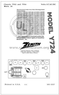 Y724 Ch=7Y02; Zenith Radio Corp.; (ID = 2814655) Radio