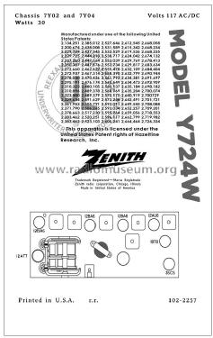 Y724W Ch=7Y02; Zenith Radio Corp.; (ID = 2814658) Radio