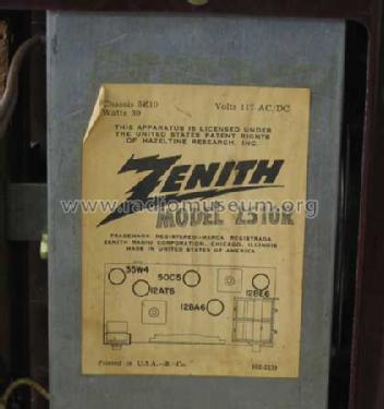 Z510R Ch= 5Z10; Zenith Radio Corp.; (ID = 136276) Radio