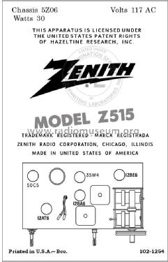 Z515 Ch= 5Z06; Zenith Radio Corp.; (ID = 2879776) Radio