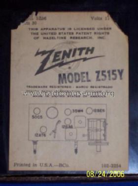 Z515 Ch= 5Z06; Zenith Radio Corp.; (ID = 506007) Radio