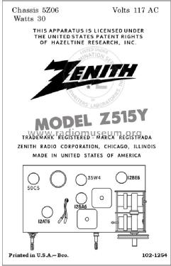 Z515Y Ch= 5Z06; Zenith Radio Corp.; (ID = 2879778) Radio