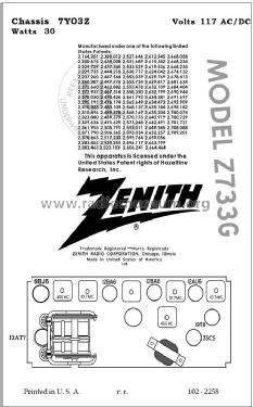 Z733G Ch=7Y03Z; Zenith Radio Corp.; (ID = 2947822) Radio