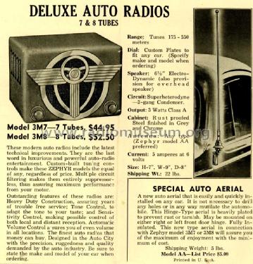 3M7 ; Zephyr Radio Co.; (ID = 1703291) Car Radio