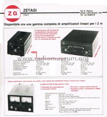 Amplificatore Lineare VHF B12-144; Zetagi S.p.A.; (ID = 2743498) Ampl. RF