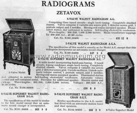5-valve Walnut Radiogram A.G. Ch= AG; Zetavox Radio & (ID = 1287718) Radio