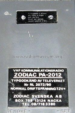 VHF Kommunikationsradio PA-2012; Zodiac Svenska Ab; (ID = 1266874) Commercial TRX