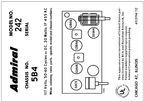 242 Ch= 5B4; Admiral brand (ID = 3026099) Radio