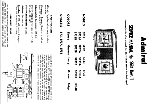 5F31 Ch= 5F3; Admiral brand (ID = 1120483) Radio