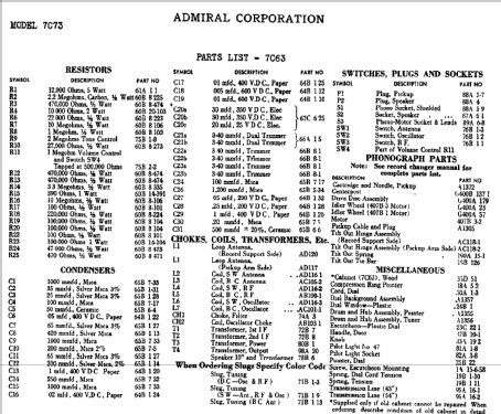 7 C 73 Ch= 9A1; Admiral brand (ID = 314857) Radio